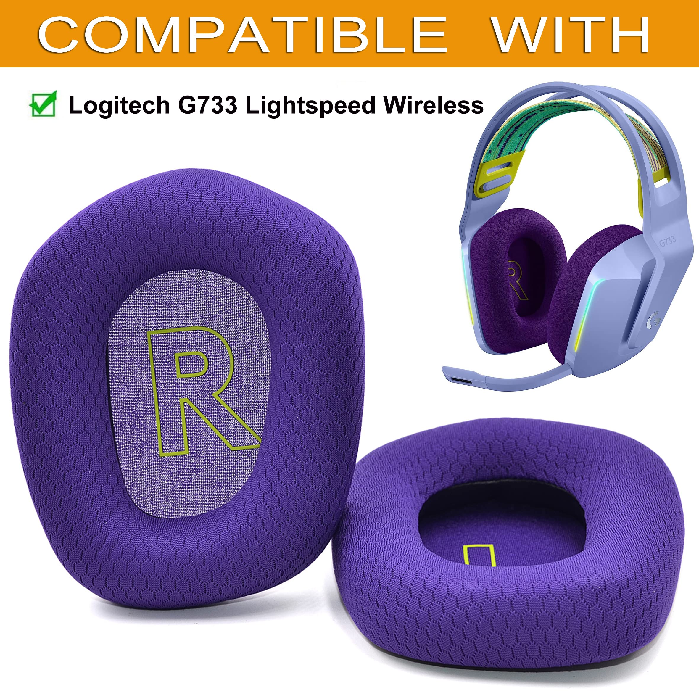 G733 Earpads - defean Replacement Ear Cushion Cover Compatible with Logitech G733 G 733 Lightspeed Wireless Gaming Headset,Ear Pads with Durable Mesh Fabric, Comfort Noise Isolation Foam (Purple)