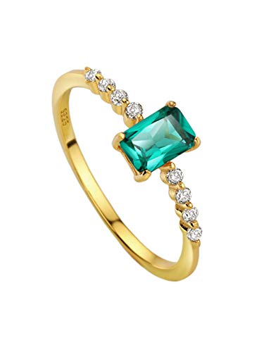 Michooyel S925 Dainty Emerald Baguette Rings CZ Band Rings 18K Gold Plated Sterling Silver Fine Jewelry for Women