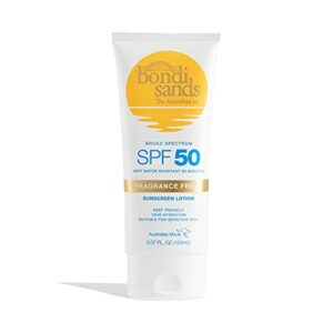 bondi sands fragrance free sunscreen body lotion spf 50 | hydrating broad spectrum protection, sheer, water resistant | 5.07 oz/150 ml