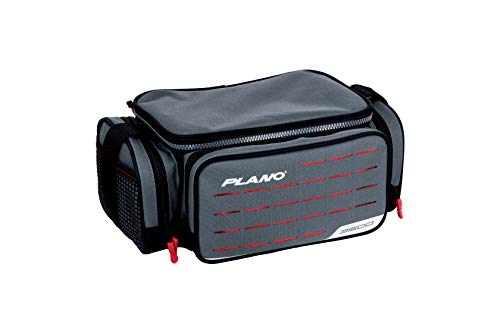 Plano Weekend Series 3500 Tackle Case, Gray Fabric, Includes 2 Stowaway Storage Boxes, Small Soft Fishing Tackle Bag for Baits & Lures, MOLLE Attachments, Charcoal