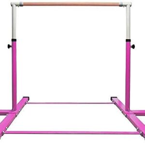 SL Power Gymnastic Kip Bar,Horizontal Bar for Kids Girls Junior,3' to 5' Adjustable Height,Home Gym Equipment,Ideal for Indoor and Home Training,1-4 Levels,300lbs Weight Capacity (Pink)