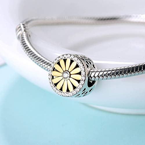 Yellow Flower Dandelion Daffodil Daisy Chrysanthemum Carnation Gold on 925 Sterling Silver Charm Bead For Pandora & Similar Charm Bracelets or Necklaces