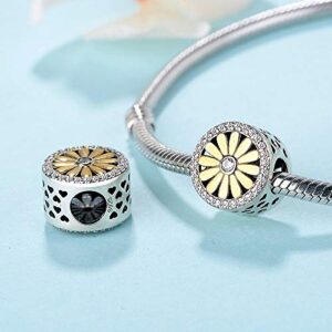 Yellow Flower Dandelion Daffodil Daisy Chrysanthemum Carnation Gold on 925 Sterling Silver Charm Bead For Pandora & Similar Charm Bracelets or Necklaces