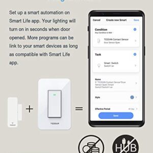 Smart Door Sensor 2 Pack, TESSAN WiFi Window Contact Sensor Work with Amazon Alexa, Google Assistant, No Hub Required, Trigger Phone Notification, Phone Alarm, Programmable with Smart Life Devices