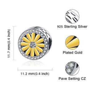 Yellow Flower Dandelion Daffodil Daisy Chrysanthemum Carnation Gold on 925 Sterling Silver Charm Bead For Pandora & Similar Charm Bracelets or Necklaces