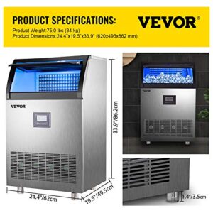 VEVOR Commercial Ice Maker Machine 200LBS/24H, 710W Stainless Steel Ice Machine with 55LBS Storage Capacity, 90 Ice Cubes Ready in 11-15Mins, Includes Water Filter and Connection Hose