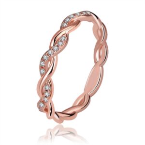 XIALV Rose Gold Plating Twist Braided Knot Ring Band CZ Cubic Zirconia Stackable Rings Diamond Eternity Promise Thin Rings for Women (US code 10)