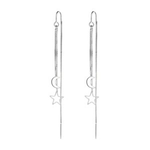 tassel moon star threader drop dangle earrings for women cute hollow star sterling silver plated long chain hanging earrings minimalist dangling hypoallergenic piercing gifts daughter birthday