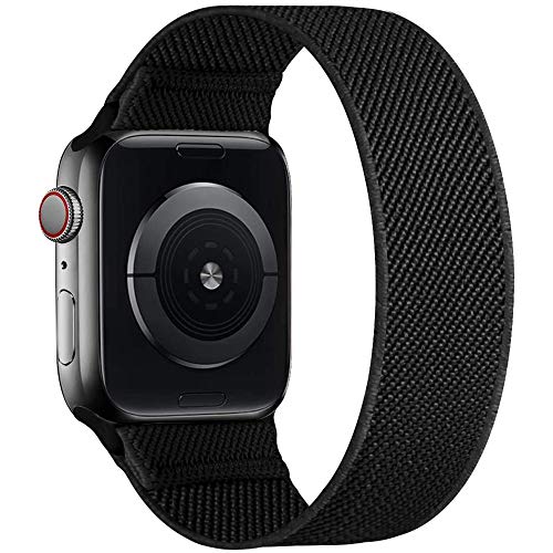 ENJINER Stretchy Nylon Solo Loop Bands Compatible with Apple Watch 38mm 40mm 41mm 42mm 44mm 45mm 49mm Ultra iWatch Series 8 7 6 SE 5 4 3 2 1 Strap, Sport Elastic Braided Women Men, 42/44/45mm S Black