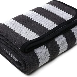 PuTian Merino Wool Blanket - 87" x 63" Thick Warm Soft Large Bed Throw - Great for Camping, Outdoors, Travel, Car, Couch, All Seasons Grey Stripe