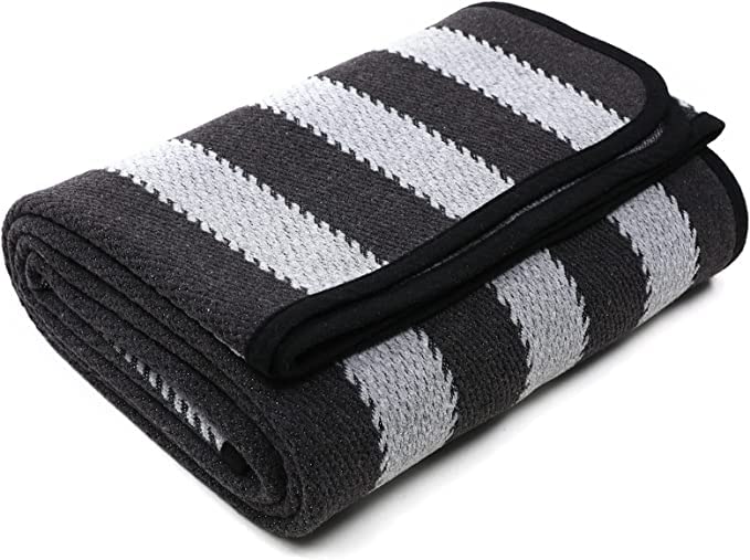 PuTian Merino Wool Blanket - 87" x 63" Thick Warm Soft Large Bed Throw - Great for Camping, Outdoors, Travel, Car, Couch, All Seasons Grey Stripe