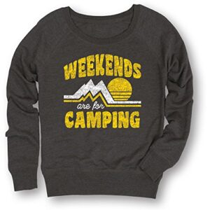 instant message - weekends are for camping-ladies lightweight french terry pullover - size 2x heather charcoal