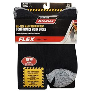 genuine dickies men's dri-tech max cushion crew performance work socks (black) (shoe size: 6-12)