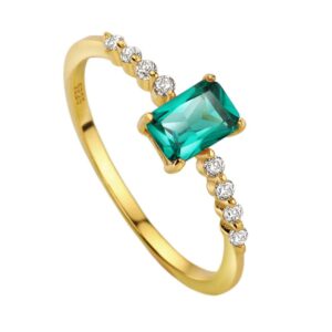 Michooyel S925 Dainty Emerald Baguette Rings CZ Band Rings 18K Gold Plated Sterling Silver Fine Jewelry for Women