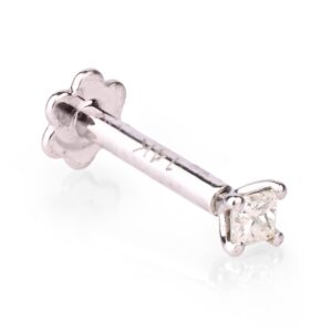 Demira Jewels 14K White Gold Diamond Nose Ring in Princess Cut - Choose Your Size: 1.9mm to 3mm, 16G Gauge, 8mm Length - Nickel-Free.