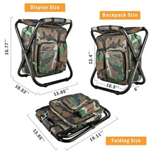 Kikerike Folding Stool Backpack Insulated Cooler Bag, Collapsible Camping Hunting Fishing Multifunction Chair with Front Pocket and Bottle Pocket for Outdoor Events, Hiking, Travel, Beach