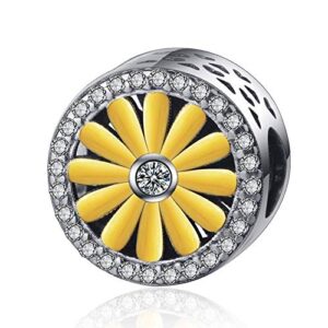 yellow flower dandelion daffodil daisy chrysanthemum carnation gold on 925 sterling silver charm bead for pandora & similar charm bracelets or necklaces