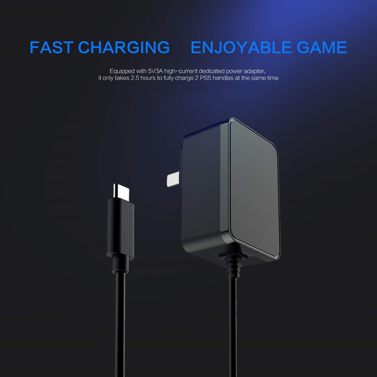 PS5 Controller Accessories, Fast Charging PlayStation 5 Controller Charger Built-in LED Light, PS5 Controller Charger Station with 5V 3A Power Adapter