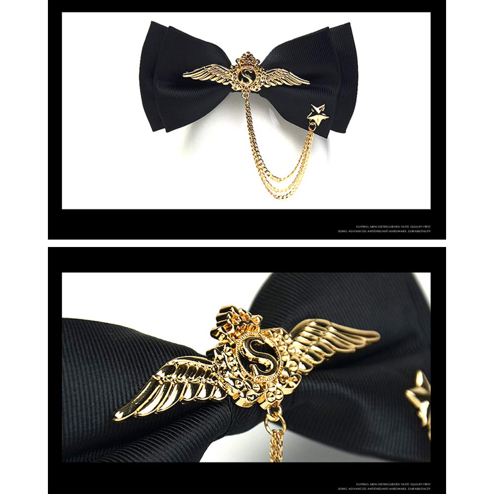 Manoble Men's Adjustable Bow tie Gold Metal Wings Chain Two Layer Neck Bowtie