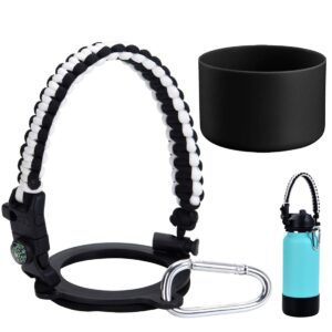 LX-SUNCX Paracord Handle for 2020 Hydro Flask 2.0 Wide Mouth Water Bottles(12oz-40oz),Durable & Secure Accessories Carrier,Plus a Protective Silicone Boot ((WhiteBlack)/Black, 32oz-40oz)