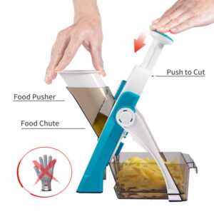 ONCE FOR ALL Safe Mandoline Slicer 5 in 1 Vegetable Cutter, Strips Julienne Dicer Adjustable Thickness 0.1-8 mm for Kitench Fast Meal Prep (Blue)