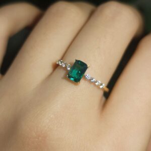 Michooyel S925 Dainty Emerald Baguette Rings CZ Band Rings 18K Gold Plated Sterling Silver Fine Jewelry for Women