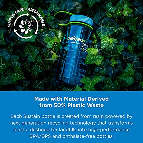 Nalgene Sustain Tritan BPA-Free Water Bottle Made with Material Derived From 50% Plastic Waste, 16 OZ, Wide Mouth, Cerulean Sustain