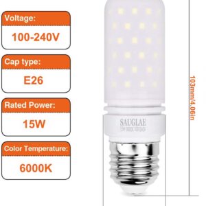 SAUGLAE LED Light Bulbs 15W, 120W Incandescent Bulbs Equivalent, 1500Lm, 6000K Daylight White, E26 Large Edison Screw Corn Bulbs, Pack of 4