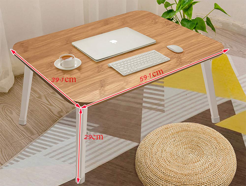 LKBBC Foldable Laptop Desk for Bed, Bed Laptop Table, Foldable Portable Lap Bed Tray, 23.6 Inch Floor Table for Drawing, Reading and Writing, Bamboo