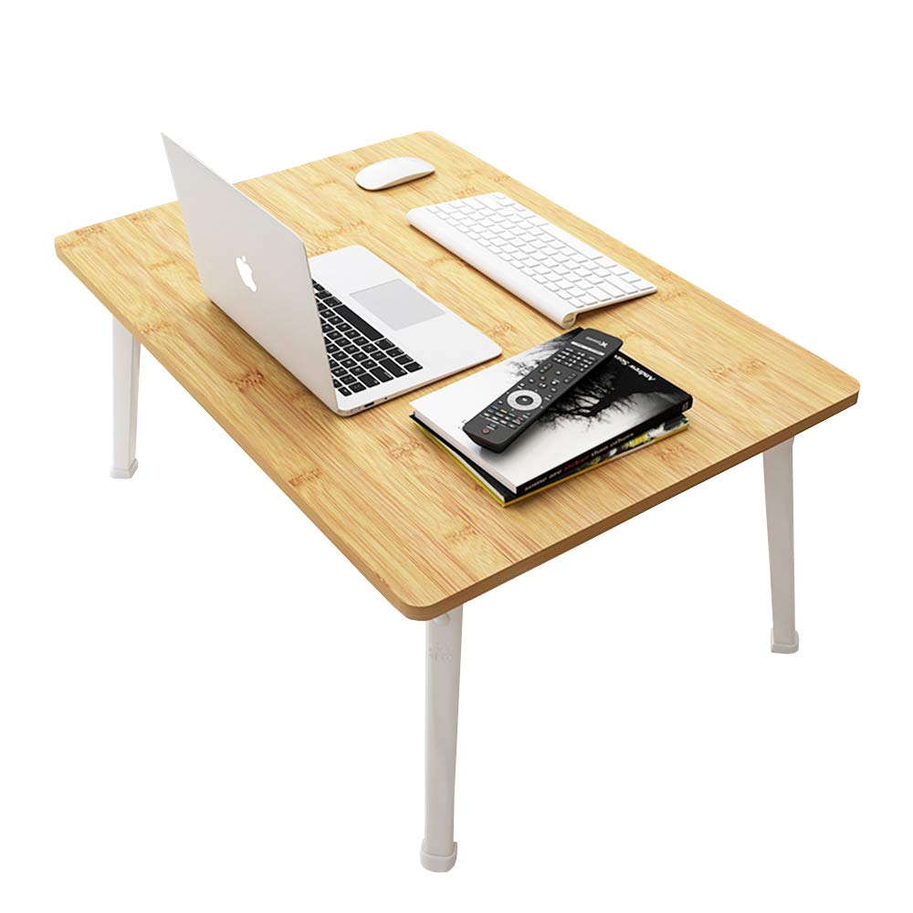 LKBBC Foldable Laptop Desk for Bed, Bed Laptop Table, Foldable Portable Lap Bed Tray, 23.6 Inch Floor Table for Drawing, Reading and Writing, Bamboo