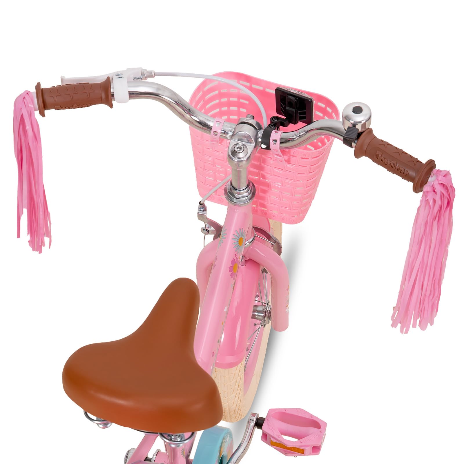 JOYSTAR 14 Inch Kids Bike Little Daisy Girls Bike with Training Wheels Doll Bike Seat Basket & Streamers Princess Kids Bicycle for Girls Toddler Bike 3-5 Years Pink