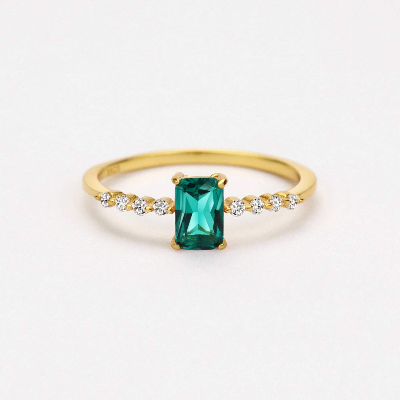 Michooyel S925 Dainty Emerald Baguette Rings CZ Band Rings 18K Gold Plated Sterling Silver Fine Jewelry for Women