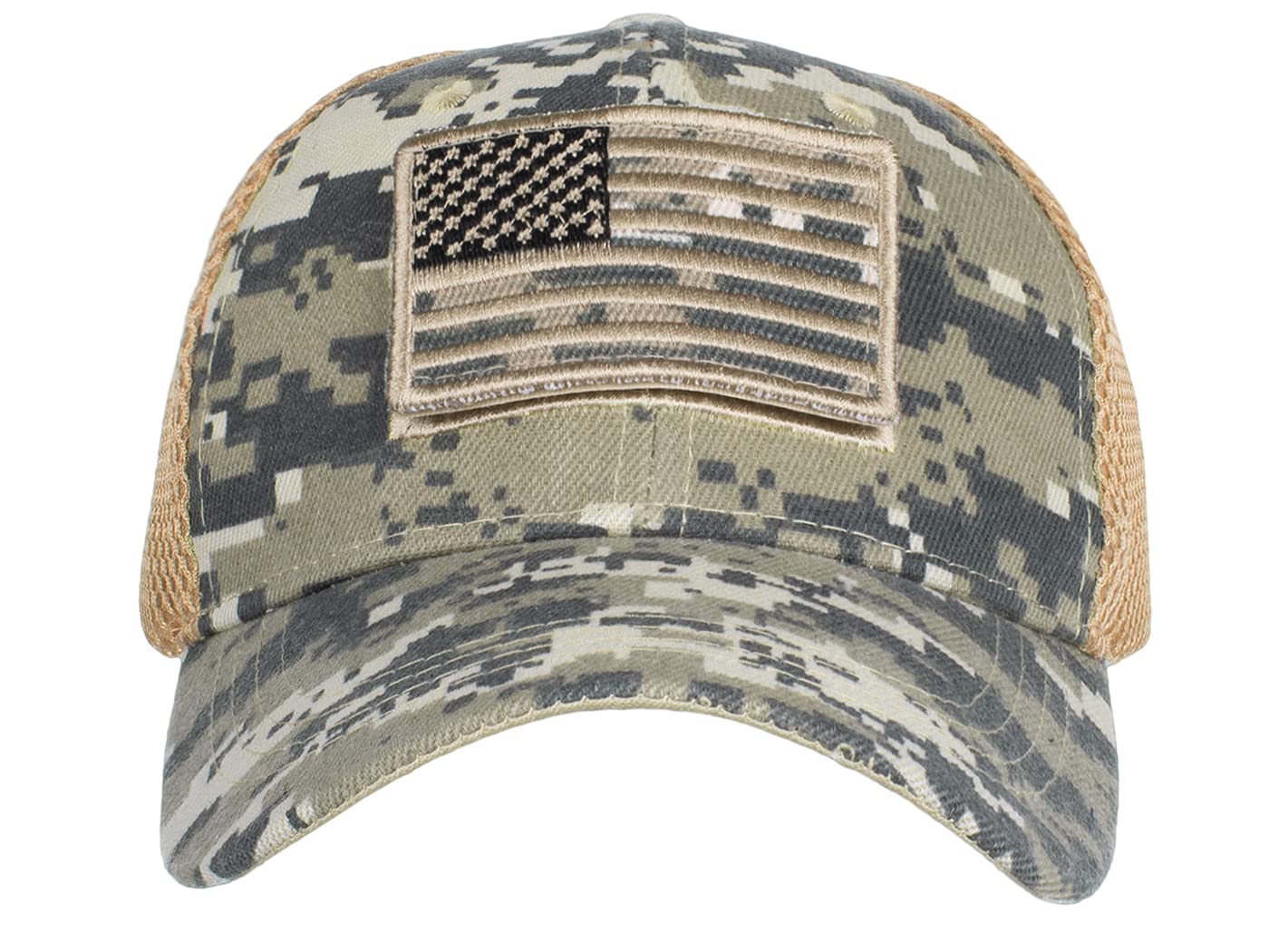 Anna-Kaci Camouflage Trucker Special Tactical Operator Forces USA Flag Patch Baseball Cap, Grey camo, OneSize