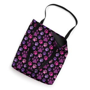 Dog Gifts for Puppy Lovers Pink Purple Dog Paw Print Pattern Tote Bag