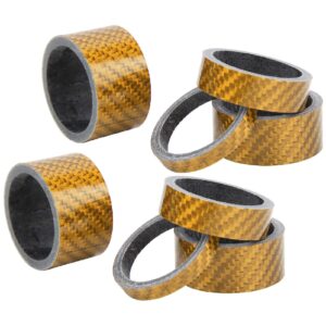 Keenso Carbon Fiber Bike Fork Washer Stem, 2 Set 5/10/15/20mm Bicycle Headset Front Fork Spacer Stem Bike Washer(Gold)