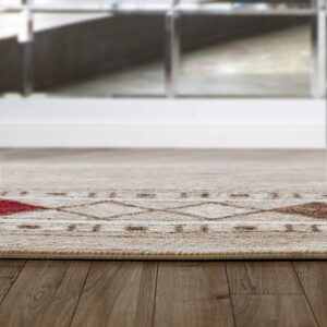 Antep Rugs Alfombras Modern Bordered 5x7 Non-Skid (Non-Slip) Low Profile Pile Rubber Backing Indoor Area Rugs (Beige, 5' x 7')