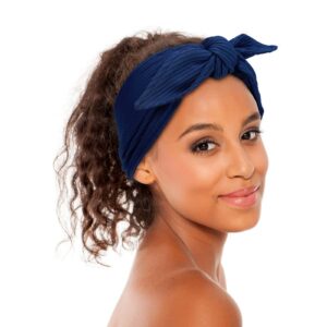 4 Pieces Ribbed Headband Ribbed Stretch Bandie Stretchy Hairband Soft Head Wrap Turban Headband Boho Hair Band for Women Girls Hair Accessories, 4 Colors (Black, Red, Sapphire Blue, Brown)