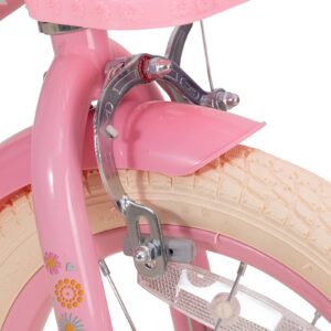 JOYSTAR 14 Inch Kids Bike Little Daisy Girls Bike with Training Wheels Doll Bike Seat Basket & Streamers Princess Kids Bicycle for Girls Toddler Bike 3-5 Years Pink