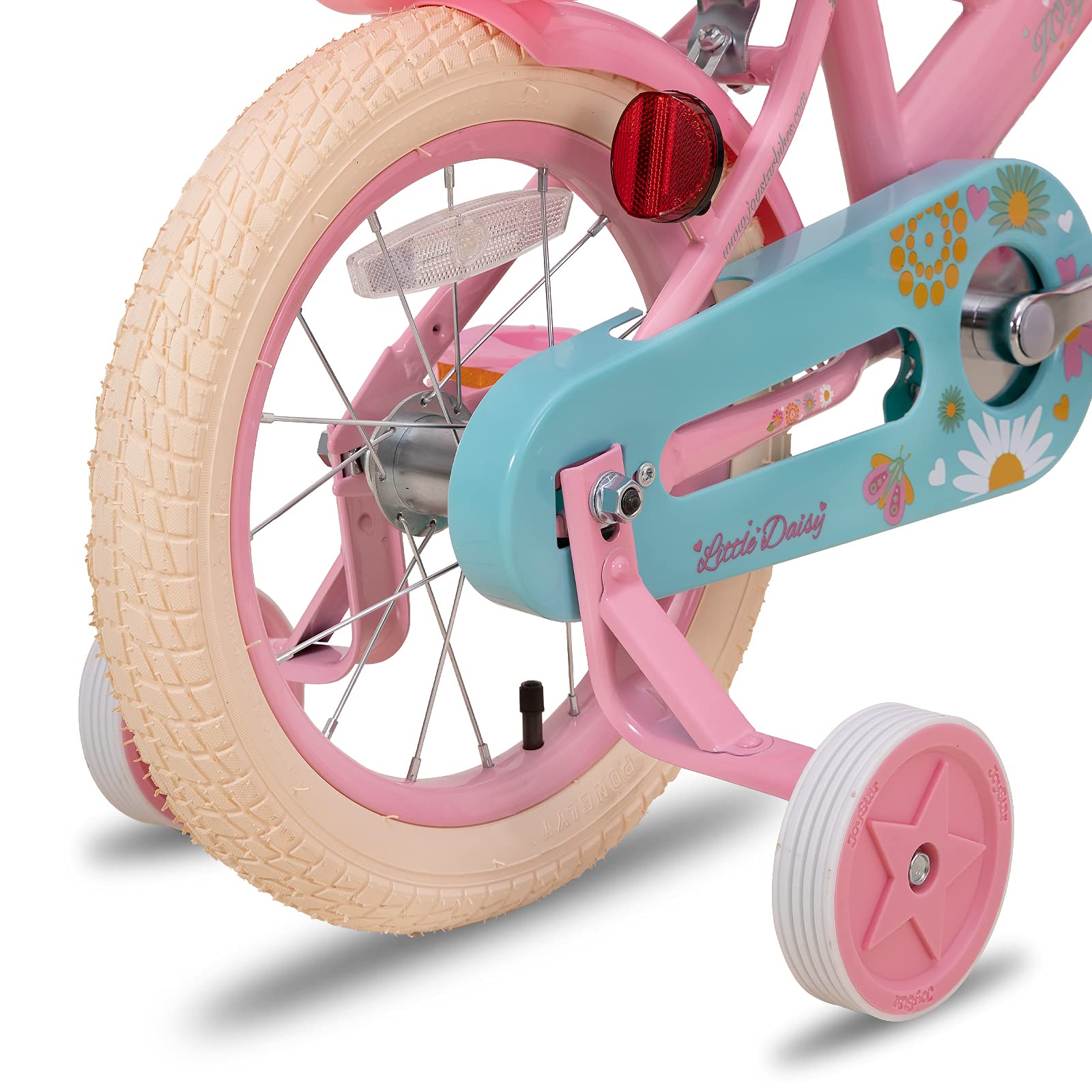 JOYSTAR 14 Inch Kids Bike Little Daisy Girls Bike with Training Wheels Doll Bike Seat Basket & Streamers Princess Kids Bicycle for Girls Toddler Bike 3-5 Years Pink