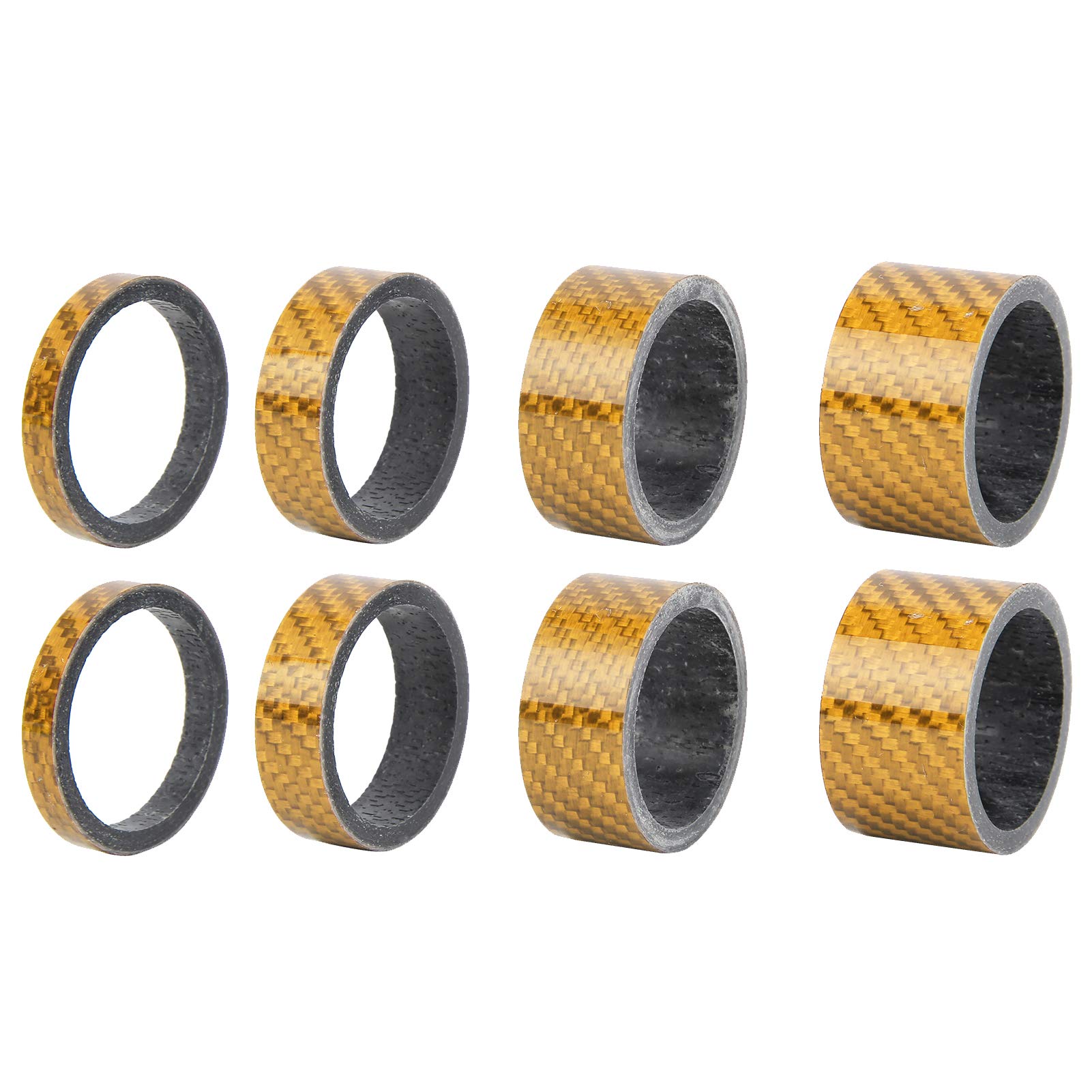 Keenso Carbon Fiber Bike Fork Washer Stem, 2 Set 5/10/15/20mm Bicycle Headset Front Fork Spacer Stem Bike Washer(Gold)