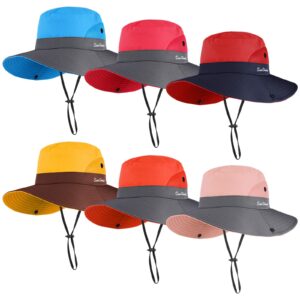 6 pieces women wide brim sun hat outdoor uv protection hat summer foldable mesh beach fishing cap