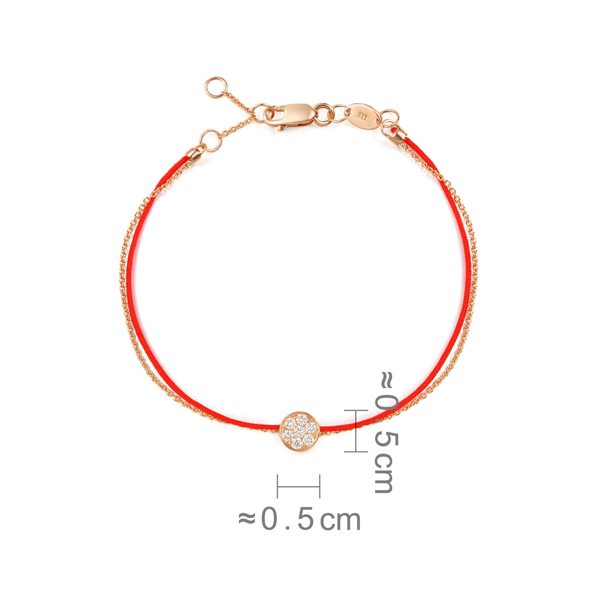 CHOW SANG SANG 18K Red Gold Round-Plated Carat (G-H Color, SI Clarity) Diamond Red Thread Bracelet for Women 87070B (Rose Gold, 7.4 Inches, (19 CM))