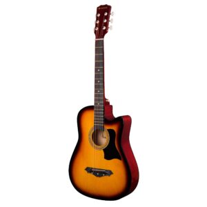 Joymusic 38 inch sunburst beginner acoustic guitar kit,bundle with a strap with picks holder,digital tuner, set strings, capo,cleaning cloth,6 picks,gig bag.(JG-38C,3TS)