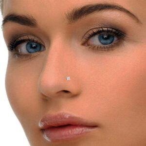 Demira Jewels 14K White Gold Diamond Nose Ring in Princess Cut - Choose Your Size: 1.9mm to 3mm, 16G Gauge, 8mm Length - Nickel-Free.