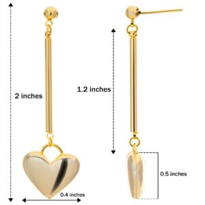 Cowlyn Heart Earrings Love Pendant Long 925 Silver Needle 14K Gold Dangle Drop Stud Cute Jewelry Valentines Day Gift for Women