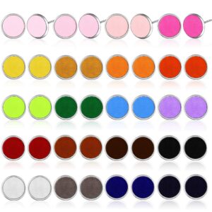 20 pairs colorful druzy stud earrings faux leather stud earrings set stainless steel multi-color round earrings bohemian pierced earrings jewelry for women (10 mm)