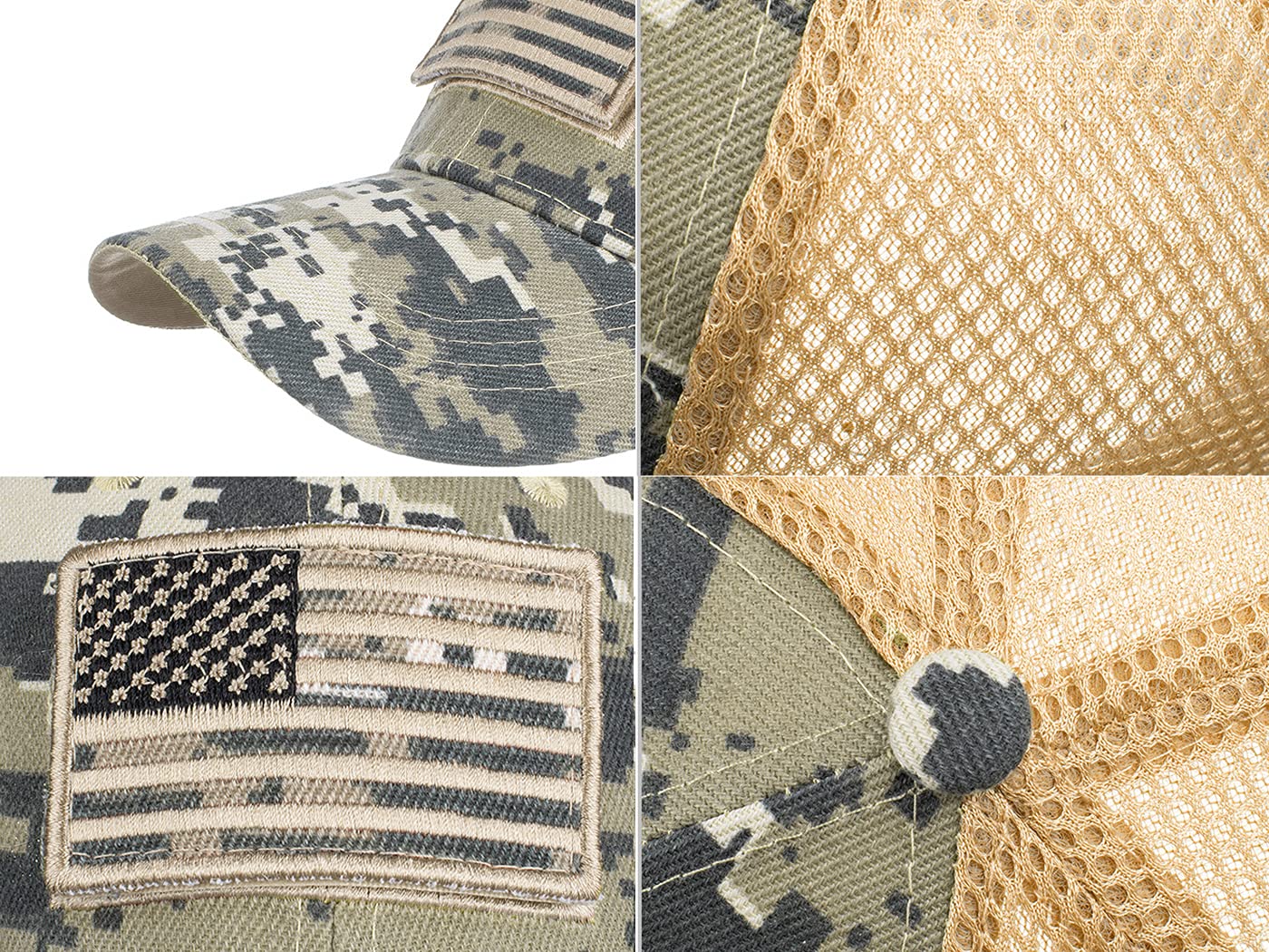 Anna-Kaci Camouflage Trucker Special Tactical Operator Forces USA Flag Patch Baseball Cap, Grey camo, OneSize