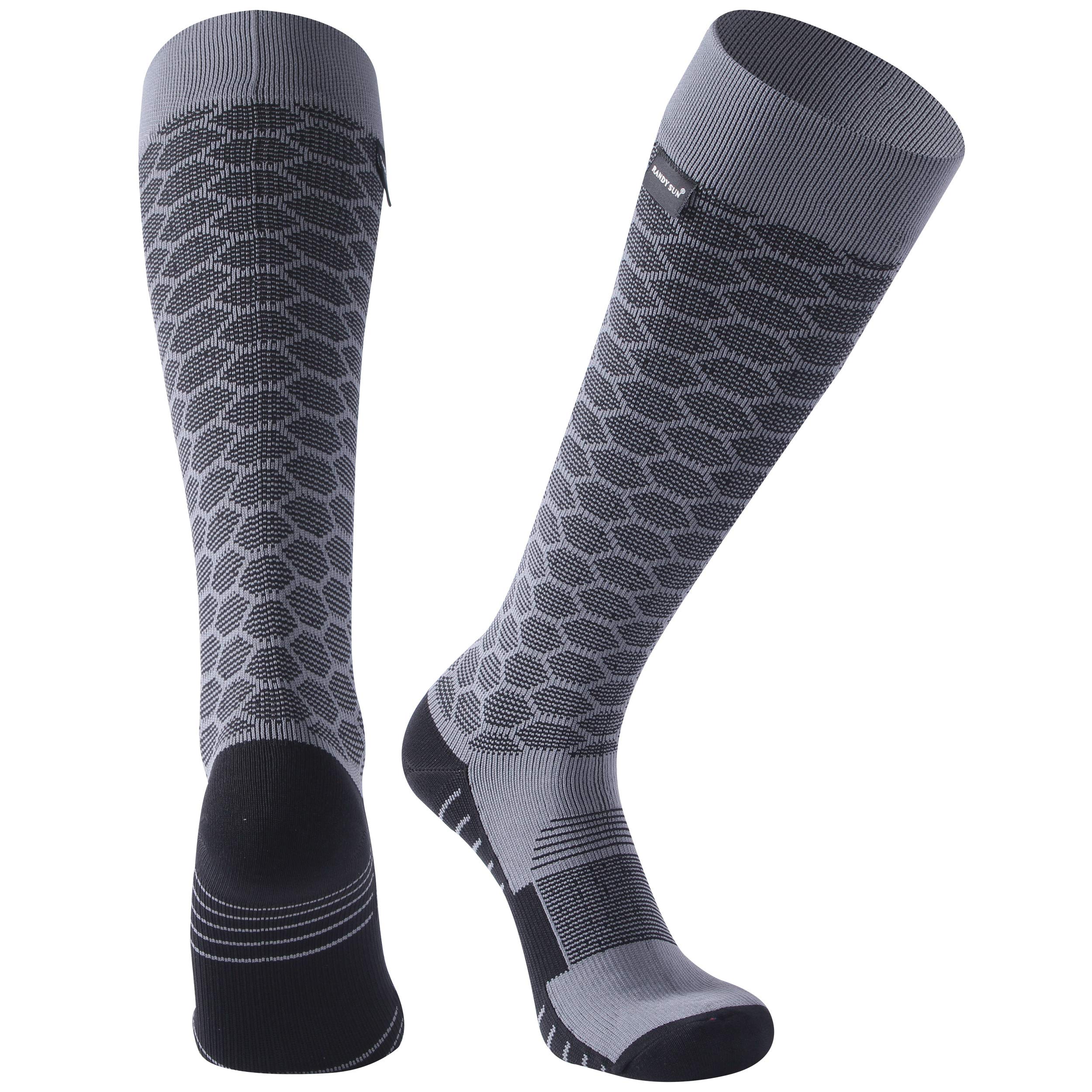 RANDY SUN Waterproof Breathable Skiing Socks, Women's Soft Fishing Golf Cycling Running Trekking Athletics Socks Hexagon Patterned,Machine Wash,1 Pair-Grey-Knee High Socks,XS