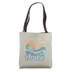 aruba beach gift vintage surfer island beach tote bag