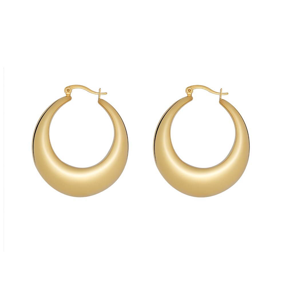 Edforce Stainless Steel Chunky Large Thick Rounded Tube Hoop Earrings (Gold, 40)